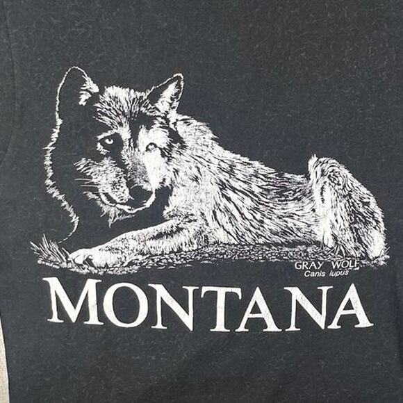 Vintage 80’s Jerzees Canis Lupas Gray Wolf Montana Black Graphic T-shirt Size L - Picture 6 of 6